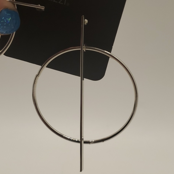 Silver Hoop & Rod Abstract Earrings - Picture 3 of 4